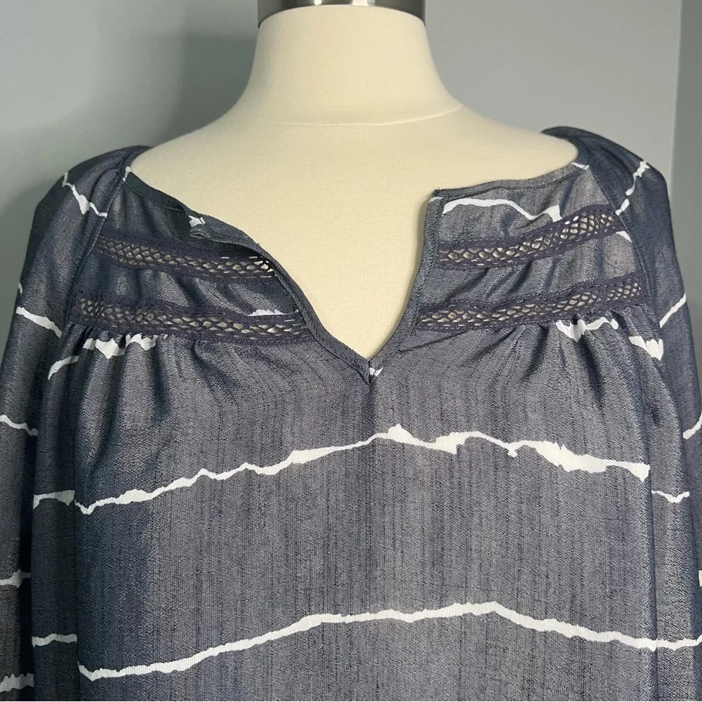 Como Blu XL Blue V-Neck Raglan Sleeve Lightweight Peasant Blouse